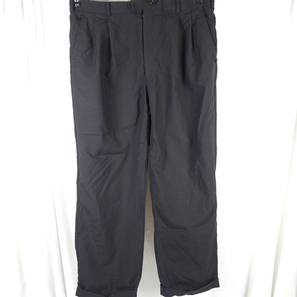Hickey Freeman Black Pleated Cuffed Dress Pants Men's 38x29.5‎